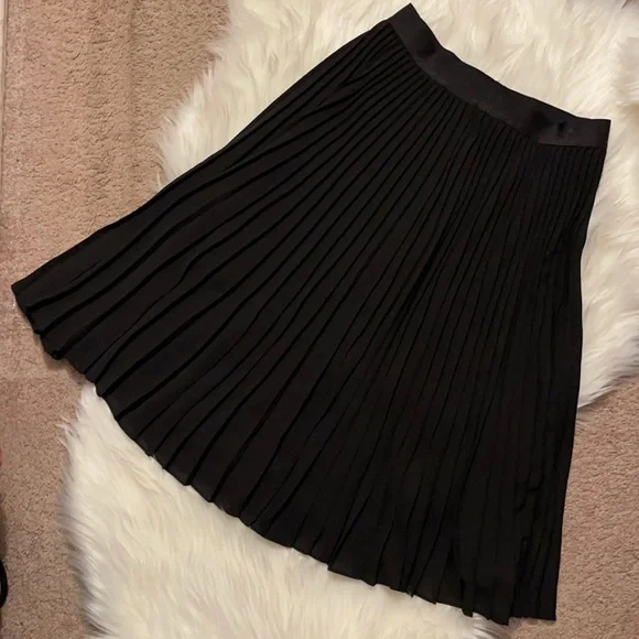 Express Black Pleated Knee Length Midi Skirt, Size S - Picture 1 of 8